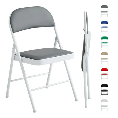 Produktbild von mcc direct 1 Stück Klappstuhl, Kunstleder Klappstuhl mit Metallrahmen und gepolstertem Sitz, für Zuhause, Büro und Empfang, 1 Stuhl, Farbe Grau