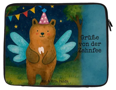 Produktbild von Mr. & Mrs. Panda Laptop Tasche Bär Zahnfee Design 20 x 28 cm - Weiß - Geschenk, Erster Zahn, Hülle, Fee, Teddy, Sleeve, Laptoptasche, Milchzahn, Laptophülle