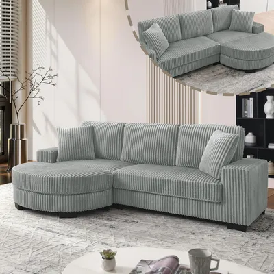 Produktbild von Cordstoff-Ecksofa L-Form, 4-Sitzer, modulares Design, Cordbezug, 257 x 134 x 89 cm, Grau