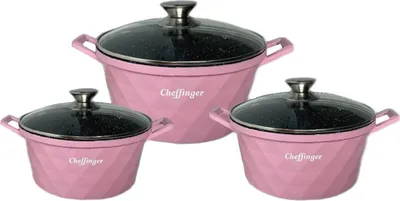Image de Diamant Batterie de cuisine 6 pièces Casserole induction Fonte d'aluminium Set de casseroles Marbre Pink