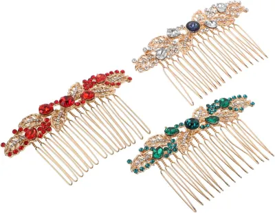 Productafbeelding van Set van 3 bruidshaarkammen met kleurrijke strasssteentjes en metalen bloemen, geschikt voor de bruid, bruidsmeisjes en feestelijke kapsels