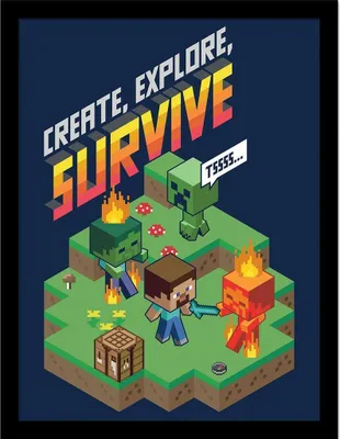 Image de Minecraft - Poster encadré "Create Explore Survive" PM10797 (40 cm x 30 cm) (coloré)