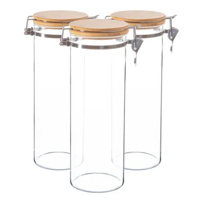 Produktbild von Vorratsgläser aus Glas mit Clipdeckel aus Holz – 1,4 Liter – 3er-Pack