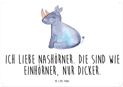 Produktbild von Mr. & Mrs. Panda Magnetschild Einhorn Nashorn DIN A4 - Weiß - Geschenk, Türschild, Blechschild, Schild, Nashörner, Unicorn, Wandbild, Lustig, tafel, Zoo, Metallbild