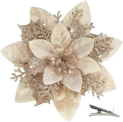 Produktbild von 20 Stück Glitzernde Weihnachtsblumen mit Klebstoff - Festliche Weihnachtsschmuck Dekoration