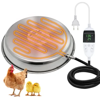 Geflügel-Tränkewärmer 25 cm, 48 W, Edelstahl, digitaler Timer