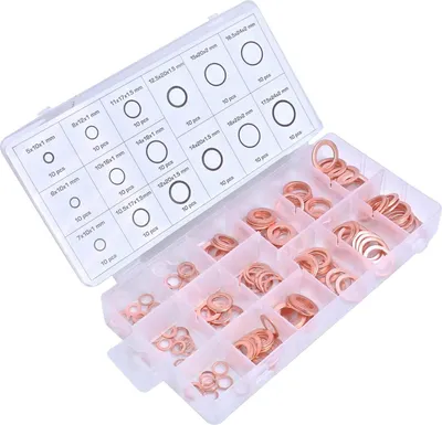 Immagine prodotto di Kit assortimento rondelle in rame, set di guarnizione rame, per il fissaggio degli accessori, 150 pezzi