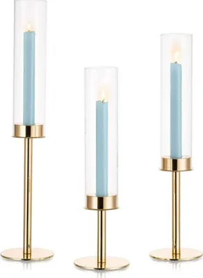 Produktbild von Inweder Tischhalter, Set von 18, Candelabrum, abnehmbares Glas, goldene Tischkerzen, elegant und dekorativ.