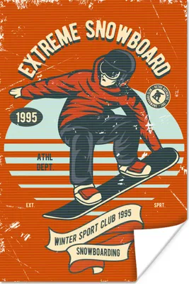 Produktbild von MuchoWow® Poster Snowboard - Mann - Retro 120x180 cm - Kunstposter