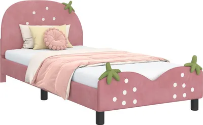 Produktbild von Kinderbettgestell mit Kopfteil Rosa 90 x 190 cm Samt