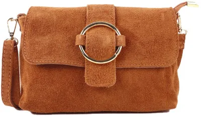 Image de Sac bandoulière en daim Giuliano, modèle Cosima - Femme - Couleur cognac
