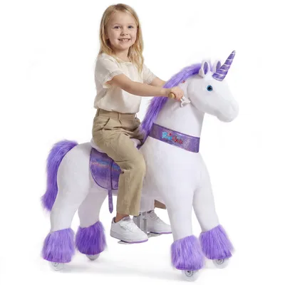 Image de PoneyCycle Officiel Classique Modèle U Montez sur la Licorne Licorne Violette Jouet en Peluche sur Roues - Ux406