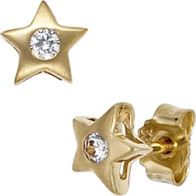 Produktbild von JOBO Ohrstecker Stern 333 Gold Gelbgold mattiert 2 Zirkonia Ohrringe
