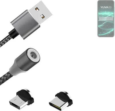 Produktbild von K-S-Trade Hochwertiges Magnet-Lade-kabel Sync-Kabel Daten-Kabel für Lava Yuva 5G mit USB-Typ-C-Anschluss und Micro-USB-Anschluss 2A bis zu 480mbps