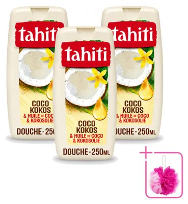 Immagine prodotto di 3 flaconi di bagnoschiuma Tahiti al cocco e olio di cocco - 250 ml - confezione risparmio - 3 pezzi