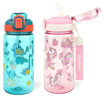 Immagine prodotto di Borraccia per bambini, capacità 600 ml, a prova di perdite, con cannuccia, ideale per la scuola e lo sport