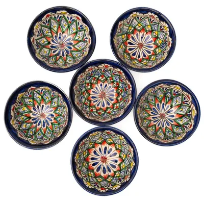 Produktbild von 6 Keramikschalen 150 ml Piyola mini handgefertigt Machrob - Usbekischer Schälchen mit handbemaltem Design