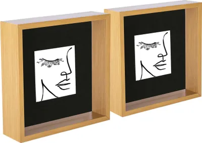 Produktbild von Nicola Spring 3D Deep Box Fotorahmen - Stehendes hängendes Handwerk Schattenbildanzeige - 8 x 8 "mit 4 x 4" Hellholz / Schwarz - Pack von 2
