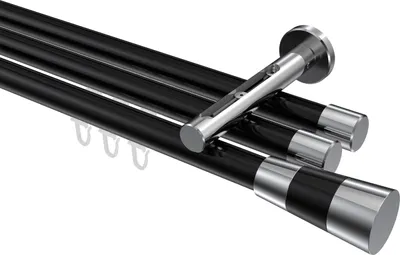 Produktbild von Interdeco Innenlaufstange / Gardinenstange mit Innenlauf Schwarz / Chrom, Typ Siteno Tanara (Konus Bicolor), 20 mm Ø 3-läufig, 440 cm