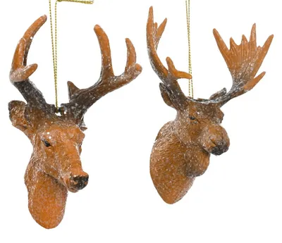 Produktbild von Weihnachtsschmuck Hirschkopf braun mit realistischen Geweihakzenten 7,9 x 7,5 x 12 cm