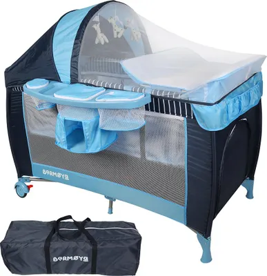 Produktbild von Einheitsgröße BM-14|Barmøya 3-in-1 Baby-Reisebett mit Wickelauflage – Reisebett, Laufstall & Beistellbett blau