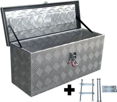 Produktbild von Truckbox S045 + inkl. Montagesatz MON2012 Stabile Deichselbox, Staukiste, Alubox mit Deckel, Anhängerkiste, Werkzeugbox - ca. 45 Liter