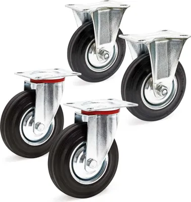 Produktbild von Wiltec Transportrollen Set 125mm 2x Lenkrolle ungebremst und 2x Bockrolle, mit Anbauplatte, 100kg pro Rad