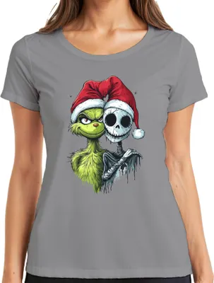 Produktbild von Grinch Jack Skellington Weihnachten Totenkopf gruselig Gothic Damen T-Shirt, Grau, XL