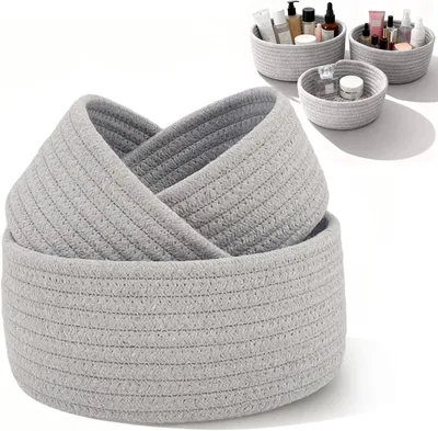Image de Panier de rangement 3 pièces, gris, en coton, empilable, pour salle de bain