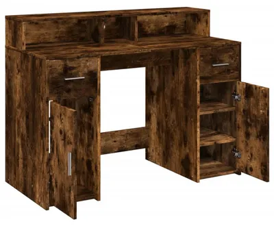Imagen del producto de Escritorio - Mesa para portátil - Superficie de trabajo - Mesa para ordenador - Mesa de juegos - Roble ahumado - Iluminación LED RGB