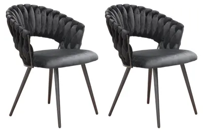 Produktbild von LC Home 2er Set Esszimmerstuhl »Nancy« Flechtoptik Samt schwarz Armlehnstuhl Designerstuhl