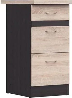 Image de Meuble Bas de Cuisine JUNONA, 40 cm, 3 Tiroirs, Plan de Travail, Chêne Sonoma, L 40 x H 86 x P 60