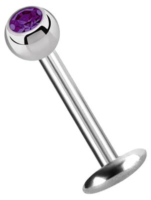 Produktbild von Titan Labret Lippenpiercing Stecker 4 mm Platte in 1,2 x 8 mm + Kugel mit Stein in lila