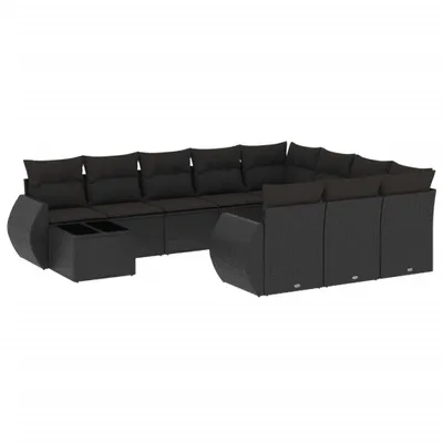 Produktbild von vidaXL 11-tlg. Garten-Sofagarnitur mit Kissen Schwarz Poly Rattan