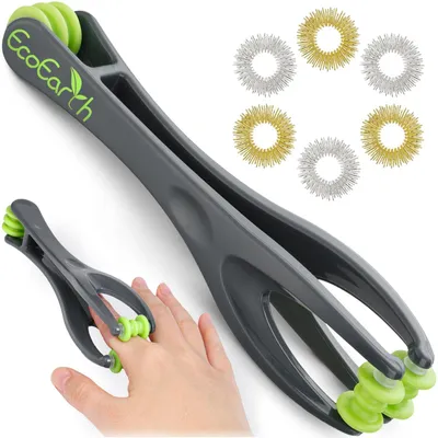 Immagine prodotto di Set massaggio per dita e mano - Rullo massaggiante con anelli - 7 pezzi - Agopressione - ABS