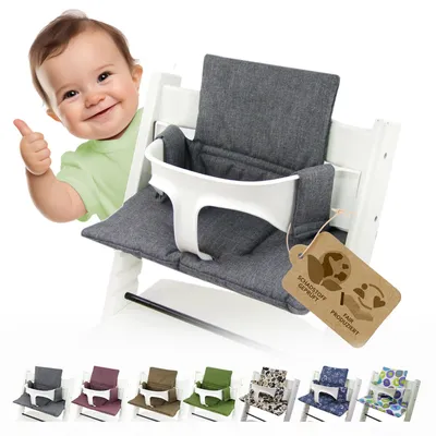 Produktbild von BAMBINIWELT Ersatzbezug, Kissen-Set für Hochstuhl Kinderstuhl Stokke Tripp Trapp, Sitzverkleinerer, ORG. dunkelgrau