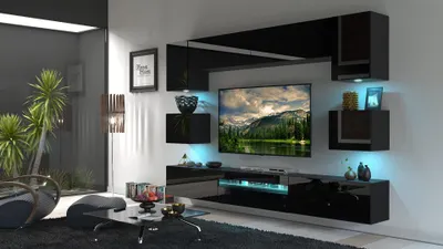 Produktbild von Furnitech Wohnwand Wohnzimmer - Wohnzimmer Schrankwand (Besta GAN1-17B-HG20 1B)