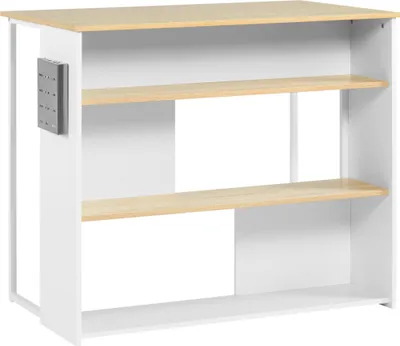 Image de HOMCOM Îlot de cuisine moderne Meuble d'appoint de cuisine avec 3 étagères ouvertes, porte-couteaux, support pour micro-ondes et cadre en acier pour salle à manger 105 x 65 x 90 cm Chêne