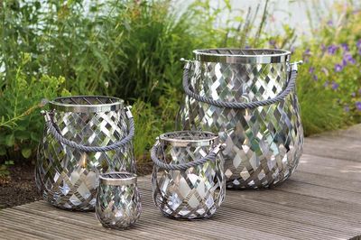 Fink Windlicht Otis silberfarben Edelstahl , Glas Höhe 24 cm