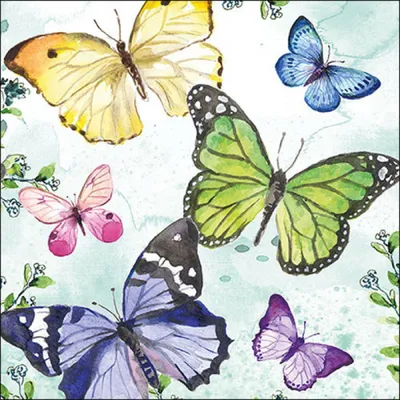 Produktbild von 20 Servietten Fluttering Butterflies aqua - Hübsche Schmetterlinge grün 33x33cm
