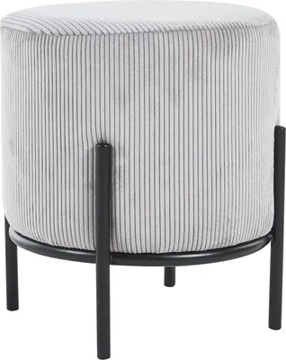 Produktbild von SalesFever Polsterhocker rund Ø35 cm | Stoffbezug in Cord-Optik | Design-Gestell aus Metall | B 35 x T 35 x H 38 cm | hellgrau – schwarz