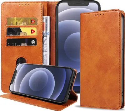 Produktbild von Smartphonica iPhone  12/12 Pro Kunstledertasche mit Magnetverschluss und Kartenhaltern Buchhülle -  Braun