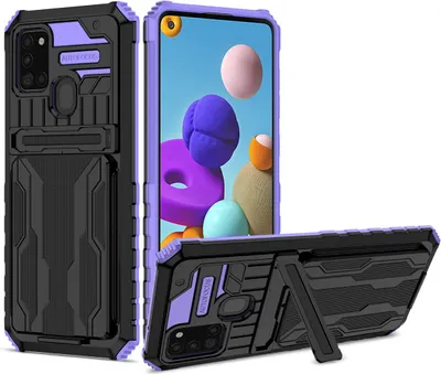 Immagine prodotto di Custodia per Galaxy A21S, custodia ibrida di protezione con supporto per schede e supporto per Samsung Galaxy A21S Viola