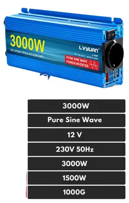 Obrázek produktu pro Měnič napětí, vysoká účinnost, stabilní napájení, 12V, 3000W, standard EU