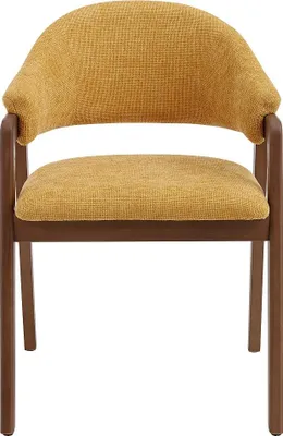 Produktbild von Stuhl mit Armlehnen 2er-Set - Strukturstoff & Kautschukholz - Gelb & Dunkel-Natur - SOLUNA