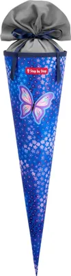 A school cone with a butterfly design.