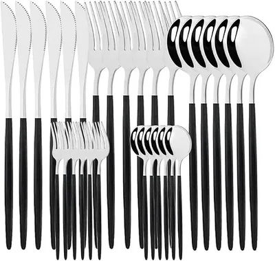 Imagen del producto de Juego de cubiertos, juego de cubiertos para mesa y para comer, juego de vajilla de 30 piezas (/plateado)