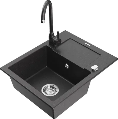 Produktbild von Mexen Enzo 1 Becken-Granitspüle mit Abtropffläche und Mischbatterie Telma, Schwarz gesprenkelt - 6506-76-670200-76