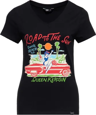 Produktbild von QUEEN KEROSIN T-Shirt Mit Front-Print Road To The Sun Schwarz L
