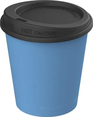 Produktbild von Kaffeebecher BPA-frei "ToGo" 200 ml – Geschmacksneutraler Mehrwegbecher – 100 % recycelbarer Coffee-to-go Trinkbecher mit sicherem Verschluss - behagliches blau/schwarz